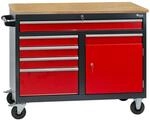 Mobile Werkbank Werktisch Transportwagen rot/anthrazit 5 Schubladen 1 T&uuml;r 120x60x93
