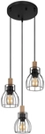 GLOBO Retrofit Pendelleuchte MINA II 3-flg schwarz /Holz naturfarbig