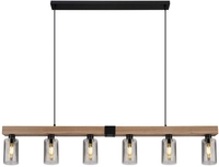 GLOBO Retrofit Balkenpendel HADERA 6-flg Holzoptik /Rauchglas