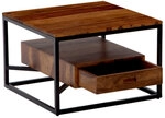 Couchtisch Sheesham massiv 60 x 60 x 40 cm Braun/Schwarz