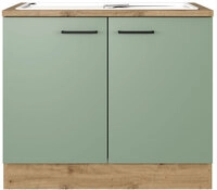K&uuml;che Sp&uuml;lenunterschrank Fiona 85 cm Eiche / gr&uuml;n