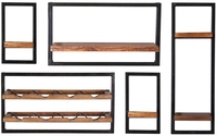 Wandregal-Set 5-teilig Mangoholz Altmetall antikschwarz