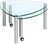 Couchtisch 80 x 80 x 39 cm Klarglas Dreifu&szlig;gestell nickelfarbig Grau