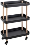 Beistelltisch auf Rollen 50 x 76 cm schwarz/Massivholz natur