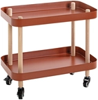 Beistelltisch auf Rollen 50 x 47 cm rot/Massivholz natur