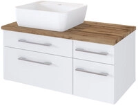 Waschtisch DAVOS 90 x 61 cm links mit Schubk&auml;sten Wei&szlig; matt/ Wotan Eiche
