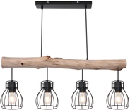 GLOBO Retrofit Balkenpendel MINA II 4-flg schwarz /Holz naturfarbig