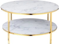 Couchtisch 80 x 80 cm rund gold/wei&szlig; mit Ablage