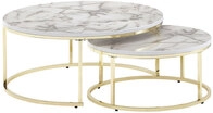 Couchtisch 2er Set Goldfarbig/ Marmor Optik Wei&szlig;