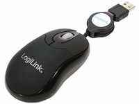 LogiLink Maus optisch USB Mini mit Kabeleinzug, ID0016, schwarz