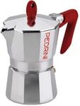 Pedrini 9083 Kaffettiera-3 TZ (150 ml), Aluminium, silber / rot, 3 tazze