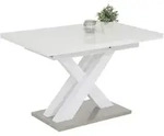 Esstisch Elvira 120 (160) x 80 x 75 cm Glasplatte wei&szlig; Hochglanz/Edelstahl