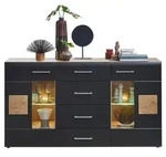 Sideboard Sonate Lack Schwarz /Eiche Altholz Nachbildung