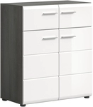 Schuhschrank Salsa, Holznachbildung, 80 x 90 x 37 cm Wei&szlig; Hochglanz