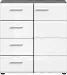 Kommode Salsa 80 x 85 x 37 cm Wei&szlig; Hochglanz/Rauchsilber