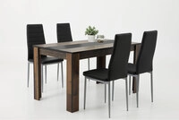 Tischgruppe Helene 5-teilig Oldwood-Optik/Kunstleder schwarz