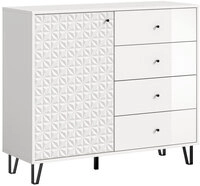 Highboard Prisma Metall 96 x 110 x 40 cm Wei&szlig; Hochglanz Tiefzieh/Schwarz