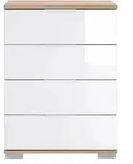 Nachtkommode Easy Plus Eiche s&auml;gerau Nachbildung/Glas Wei&szlig; ca. 52 x 74 x 38 cm