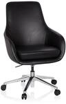 hjh OFFICE 600980 Lounge Sessel BARENO Echt Leder Schwarz hochwertiger Drehsessel