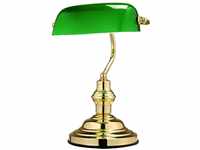 Globo Tischleuchte Bankerlampe messing Glas grün, Schalter 1 x 60 W, E27, H:...