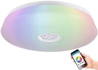 Luminea Deckenleuchte mit Radio: RGBW-LED-Deckenleuchte, Lichtwecker, Lautsprecher,
