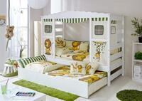 TiCAA Hausbett mit Bettkasten Safari Kiefer Wei&szlig;