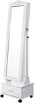 SONGMICS Schmuckschrank mit Rollen und LED Beleuchtung abschlie&szlig;bar, wei&szlig;, JBC61W