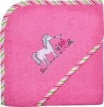 W&ouml;rner Kapuzenbadetuch Pferd Walk-Frottier pink Gr&ouml;&szlig;e 100x100 cm