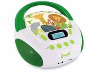Metronic 477144 CD-Player für Kinder, Jungle, mit USB-/AUX-IN-Port Grün / Weiß