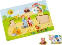 HABA 303769 - Greifpuzzle Auf dem Bauernhof, Holzspielzeug ab 12 Monaten, 8-teiliges