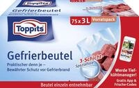 Toppits Gefrierbeutel Vorratspack, 3 Liter, 75 St&uuml;ck, Standboden, Transparent