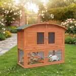 Mucola Hasenstall mit Runddach 120x56x98 cm Kleintiergehege mit Freilaufgehege Holz