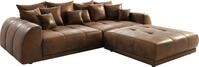 DELIFE Big-Sofa Violetta Braun 310 x 135 cm Antik Optik inklusive Hocker Kissen