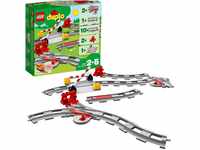 LEGO DUPLO Eisenbahn Schienen, Zugschienen-Bauset mit rotem Signalstein,