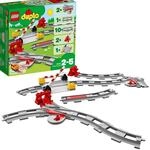 LEGO DUPLO Eisenbahn Schienen, Zugschienen-Bauset mit rotem Signalstein,
