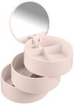 WENKO Kosmetik Tower Rosa - Kosmetik Organizer mit 3 drehbaren F&auml;chern und Spiegel,