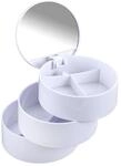 WENKO Kosmetik Tower Wei&szlig; - Kosmetik Organizer mit 3 drehbaren F&auml;chern und Spiegel,
