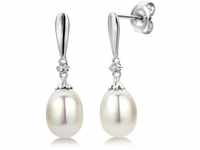 Miore Damen-Ohrringe 9 Karat – Edle Perlen Ohrringe aus 375 Weißgold mit weißer