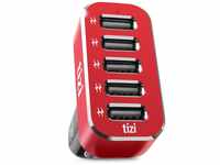 equinux tizi Turbolader 5X MEGA (12A, Monza Rot) - 5-Fach USB Auto-Ladegerät