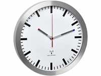 TFA Dostmann Analoge Funk-Wanduhr, leise Uhr, mit Aluminium-Rahmen, Funkuhr, weiß,