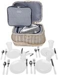 anndora Picknickkorb Shabby helle Natur Weide - mit Isolierfach herausnehmbar blau