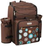 anndora Picknickrucksack 4 Personen mit integrierter K&uuml;hltasche braun Blaue Kreise