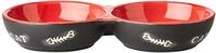 Nobby Katzen Keramik Doppelnapf CAT, schwarz/rot 22 x 11,5 x 3,5 cm, 1 St&uuml;ck