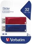 Verbatim Slider USB-Stick 32 GB Multipack, USB 2.0-Schnittstelle - Multipack 2...