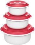 Emsa 518999 Micro Family Mikrowellengeschirr, Set 3-teilig, wei&szlig;/rot