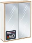 FACKELMANN Finn Spiegelschrank, 60cm in Wei&szlig;-AST-Eiche, Retrostil, 2 T&uuml;ren,
