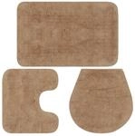 vidaXL Badematte 3-TLG. Beige Badteppich Badvorleger Deckelbezug Badezimmer