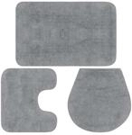 vidaXL Badematte 3-TLG. Grau Badteppich Badvorleger Deckelbezug Badezimmer Set