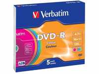 Verbatim DVD+RW 16x Colour 4.7GB, 5er Pack Slim Case, DVD Rohlinge beschreibbar,