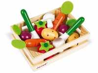 Janod - Gemüsekiste mit 12 Holzfrüchten, Puppen-Teeküche, Küchenset,